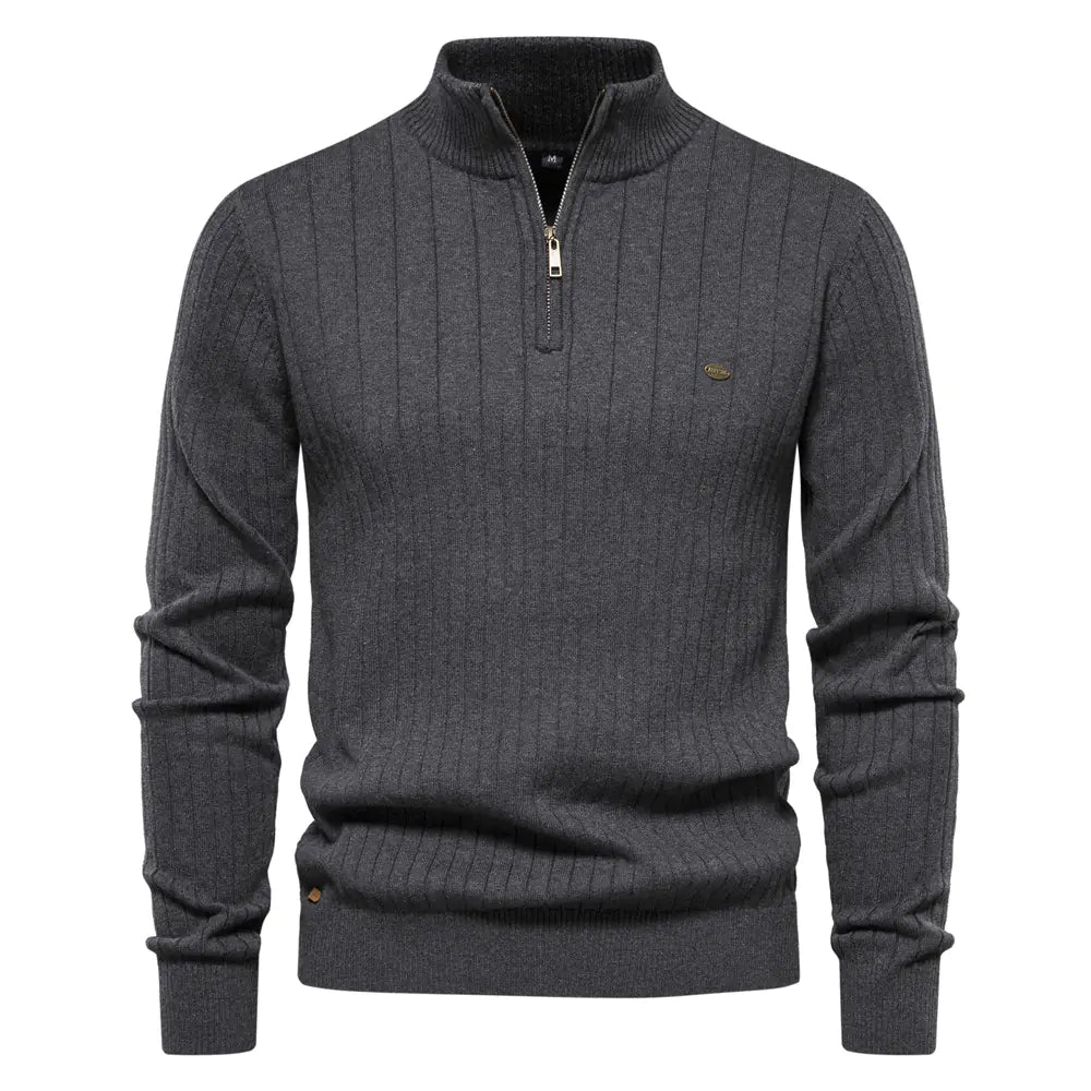 Men's Half Zip Stand Collar Knit Sweater Lightweight Casual Pullover
