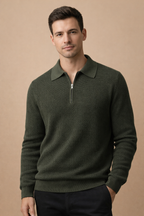 Men's Knitted Waffle Half-Zip Lapel Sweater
