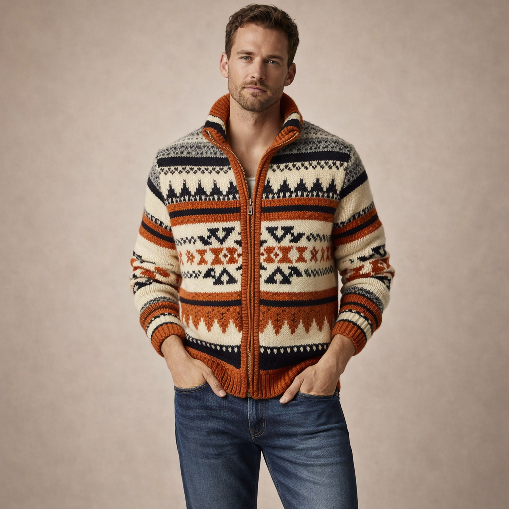 Men's Zip Cardigan Sweater Jacket for Autumn Winter with Stand Collar Knit Design 