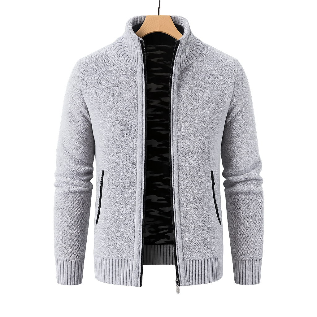 Men's Fleece-Lined Knit Jacket Warm Autumn Winter Casual Zip-Up Outerwear Everyday Wear