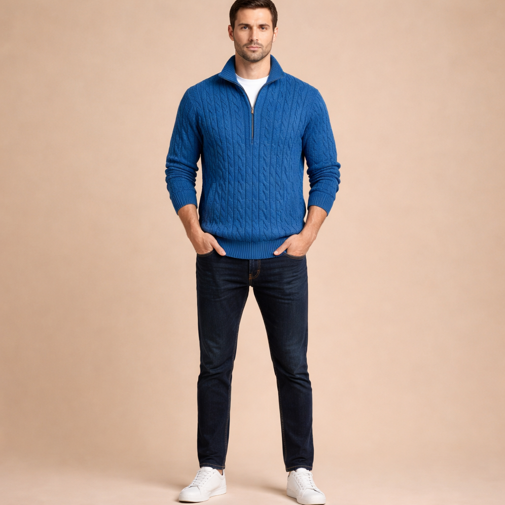 Men's Loose Knit Half-Zip Pullover Sweater Casual Comfortable Layered Winter Knitwear