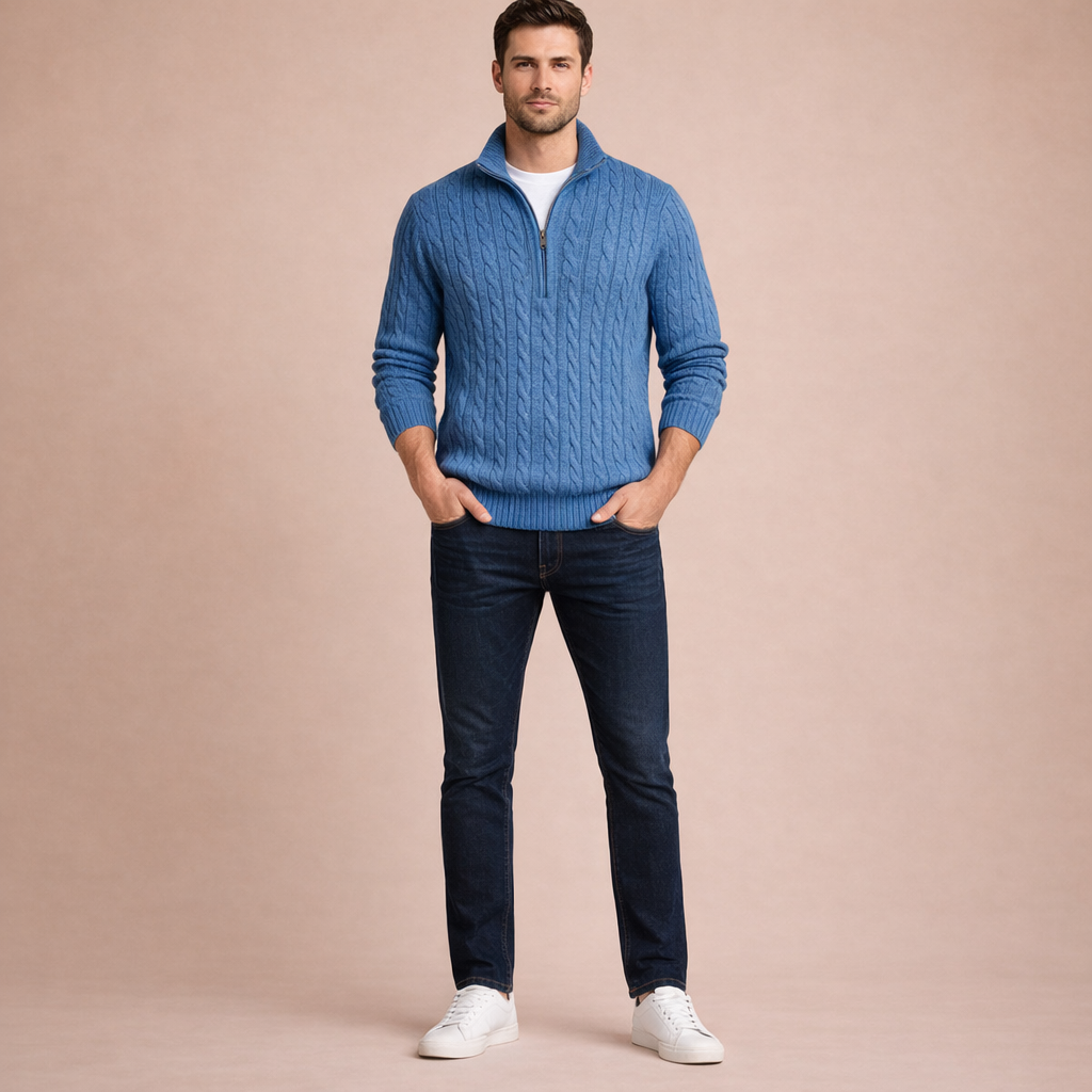 Men's Loose Knit Half-Zip Pullover Sweater Casual Comfortable Layered Winter Knitwear