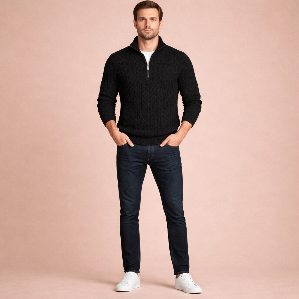 Men's Loose Knit Half-Zip Pullover Sweater Casual Comfortable Layered Winter Knitwear