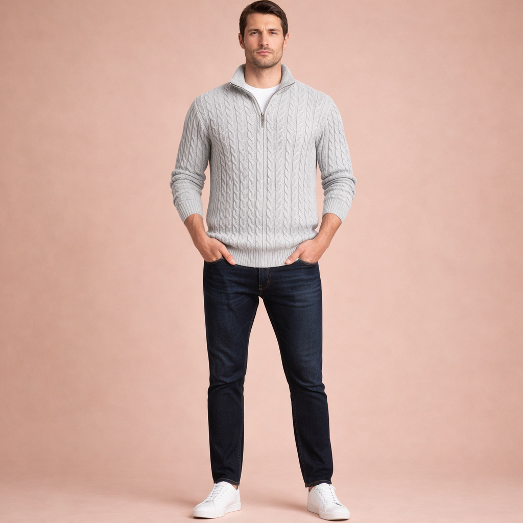 Men's Loose Knit Half-Zip Pullover Sweater Casual Comfortable Layered Winter Knitwear