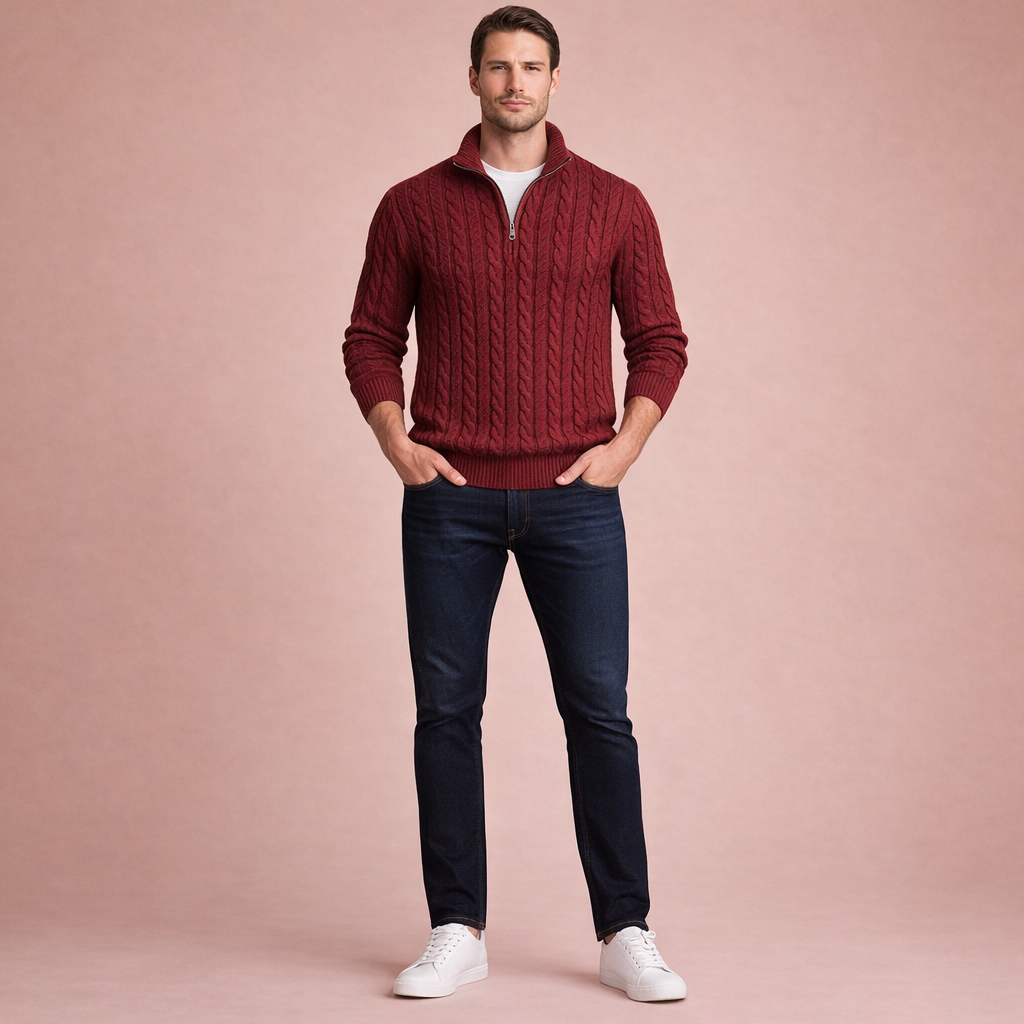 Men's Loose Knit Half-Zip Pullover Sweater Casual Comfortable Layered Winter Knitwear