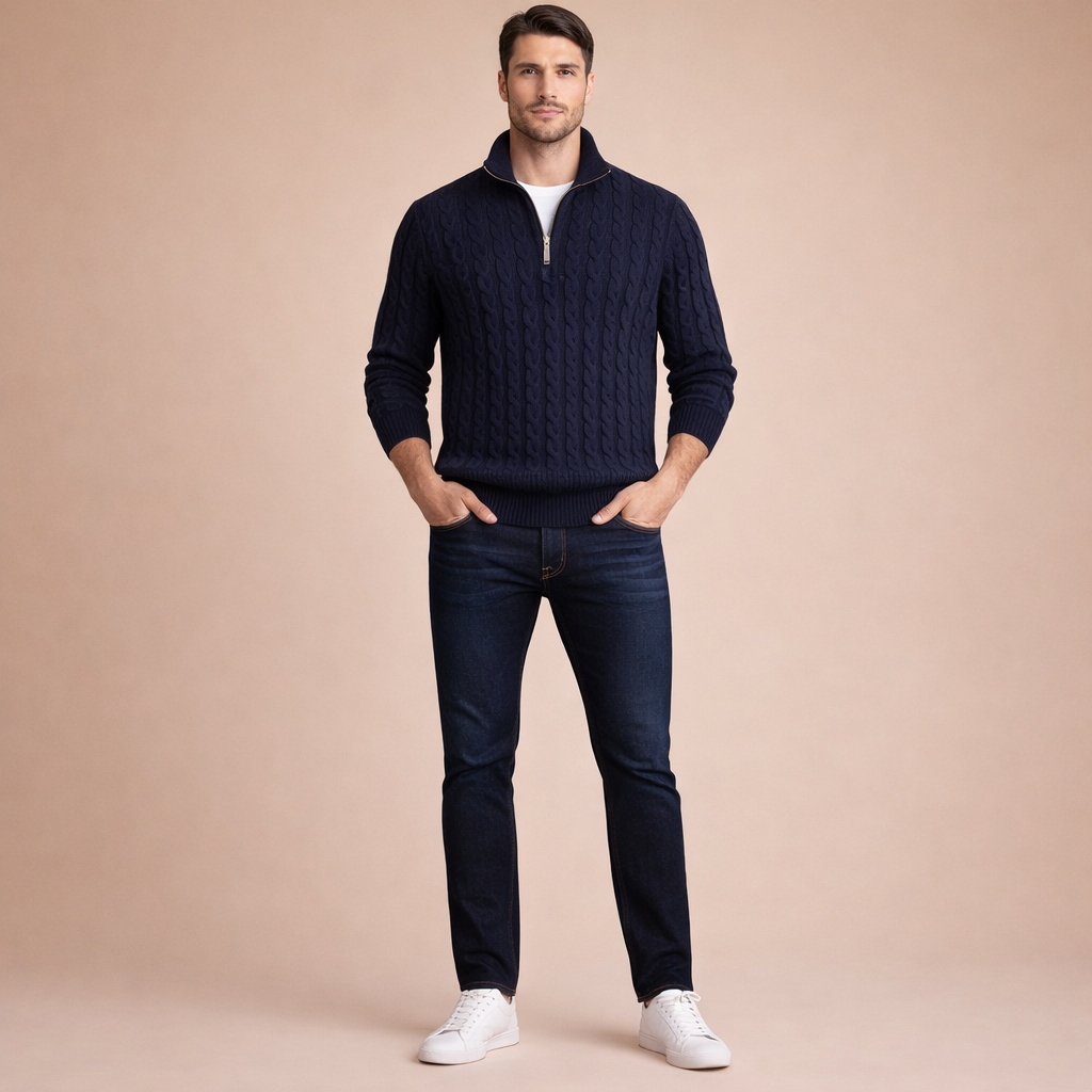 Men's Loose Knit Half-Zip Pullover Sweater Casual Comfortable Layered Winter Knitwear