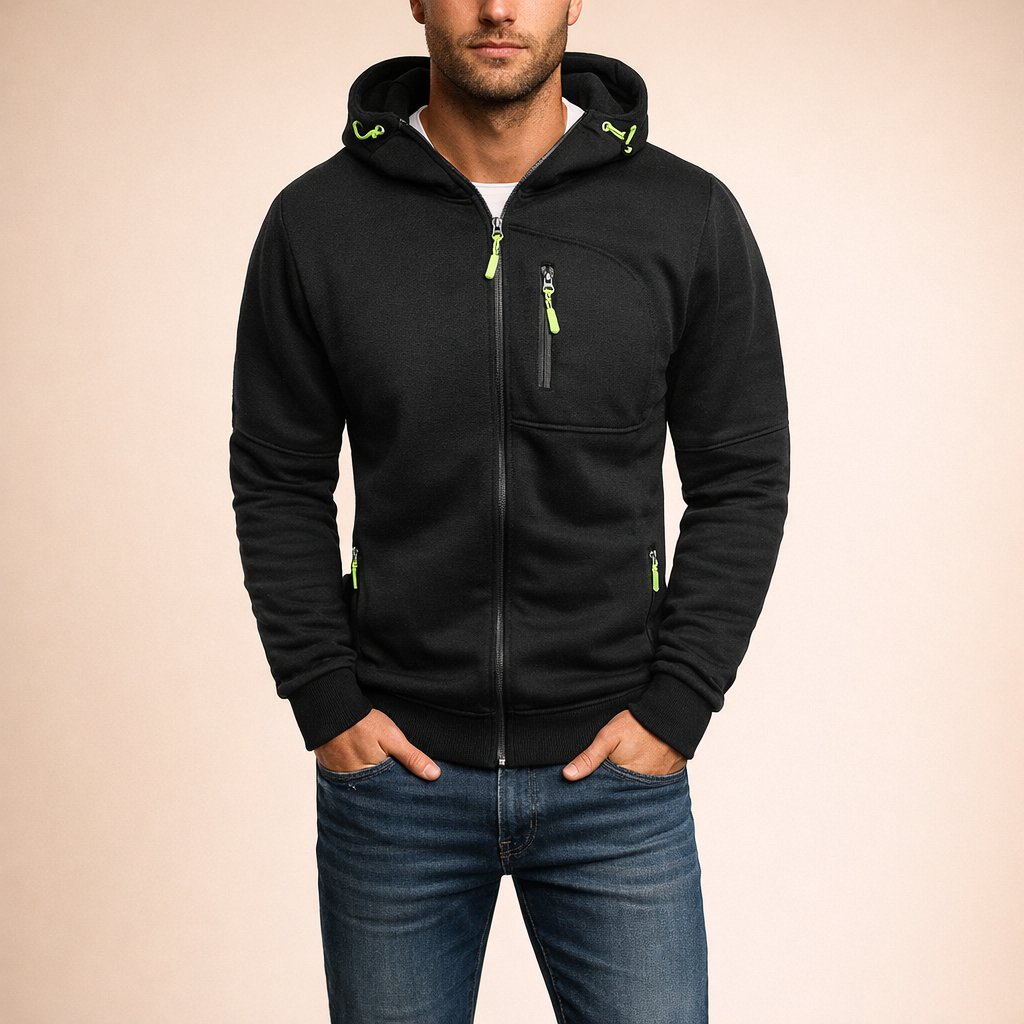 Men's Zip Pocket Sports Hoodie Jacket Casual Athletic Outerwear for Everyday Training and Leisure 