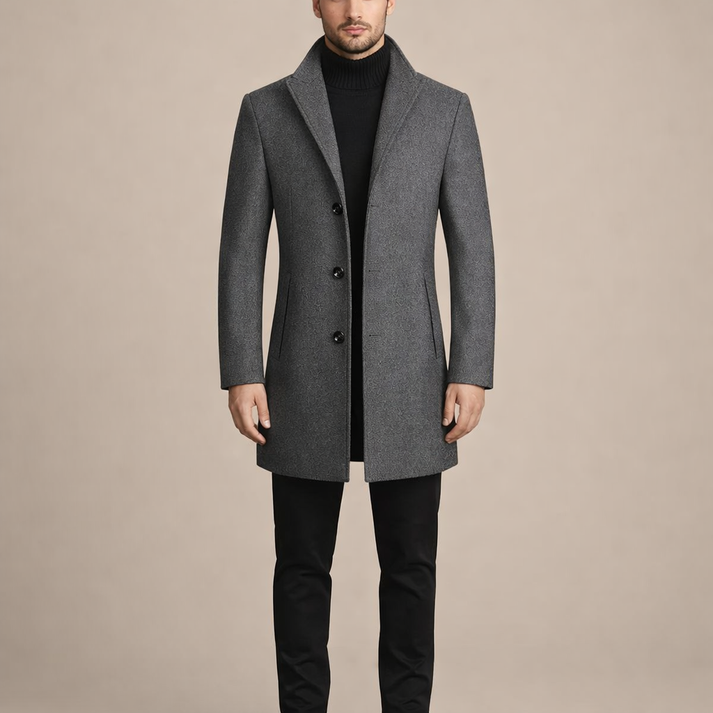 Men's Classic Wool Overcoat Long Winter Coat Tailored Formal Casual Outerwear