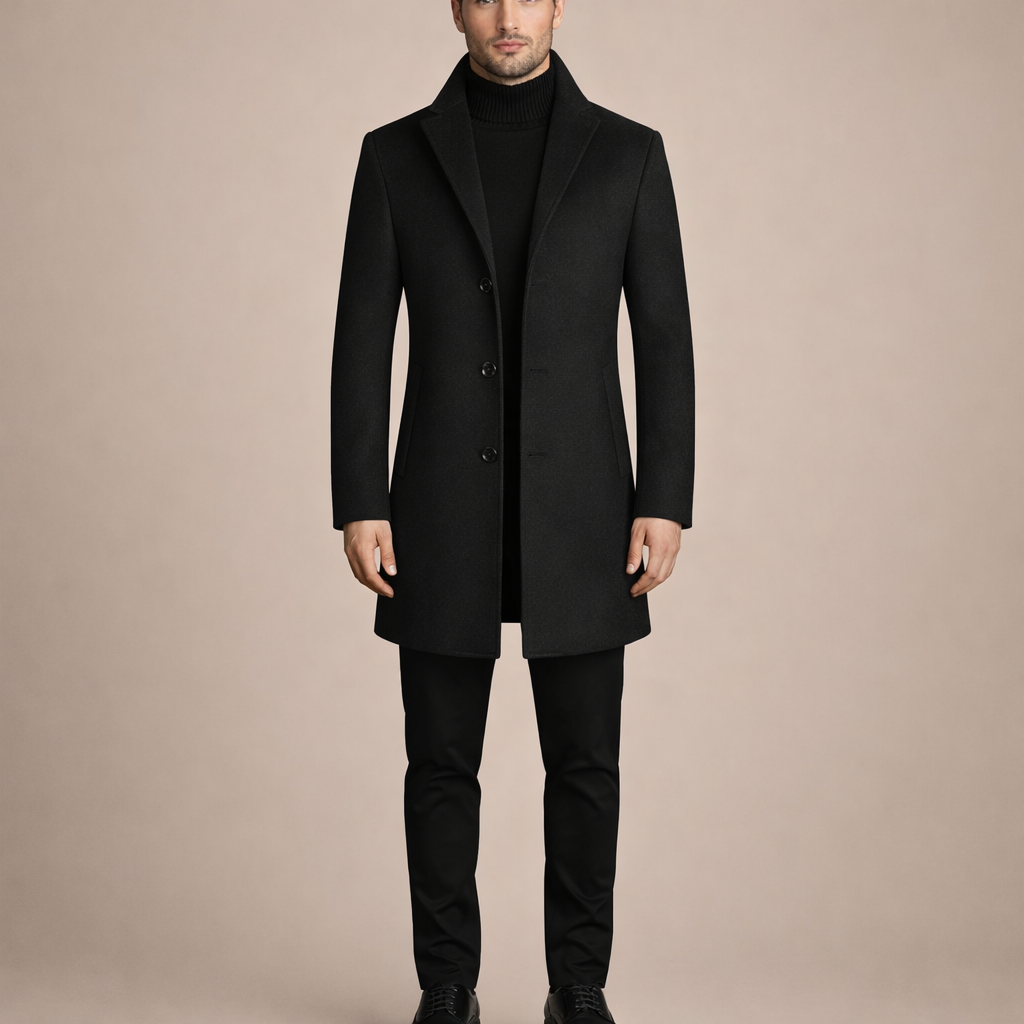 Men's Classic Wool Overcoat Long Winter Coat Tailored Formal Casual Outerwear