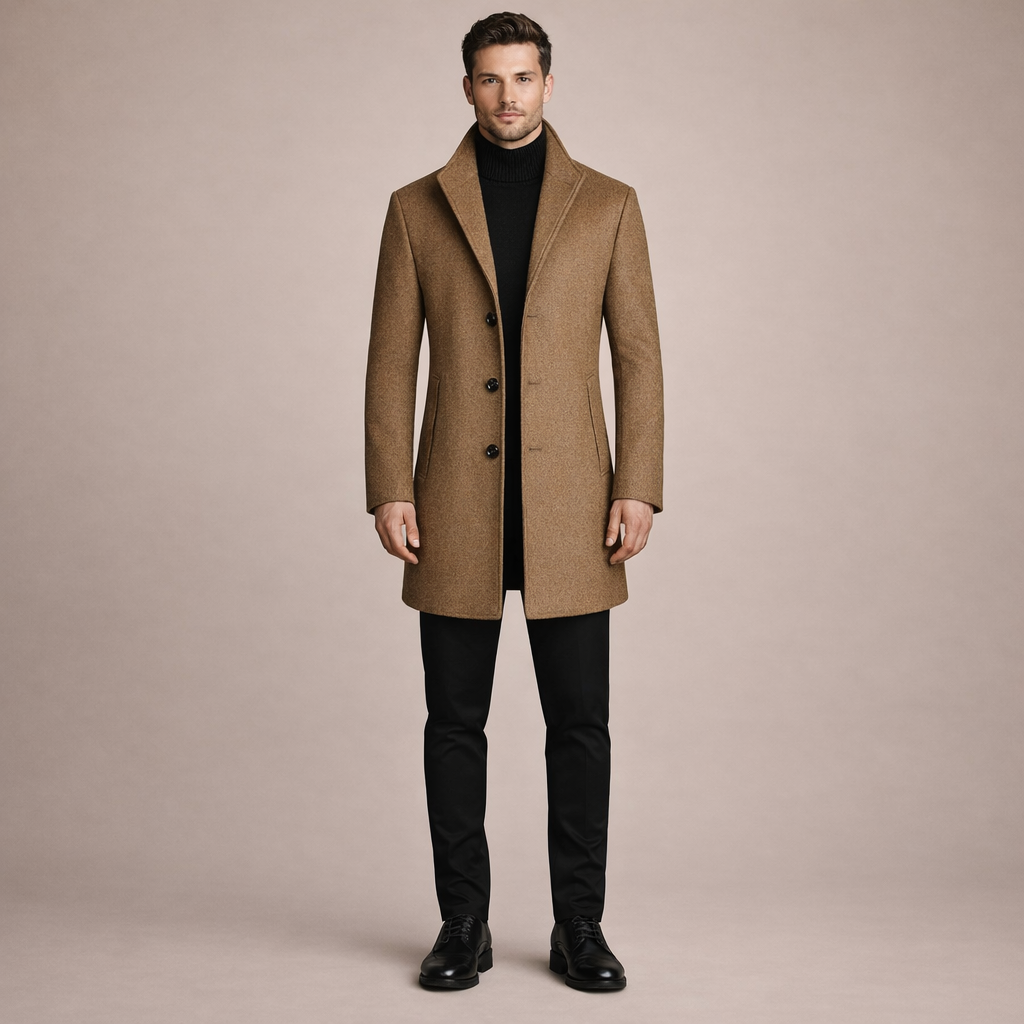 Men's Classic Wool Overcoat Long Winter Coat Tailored Formal Casual Outerwear