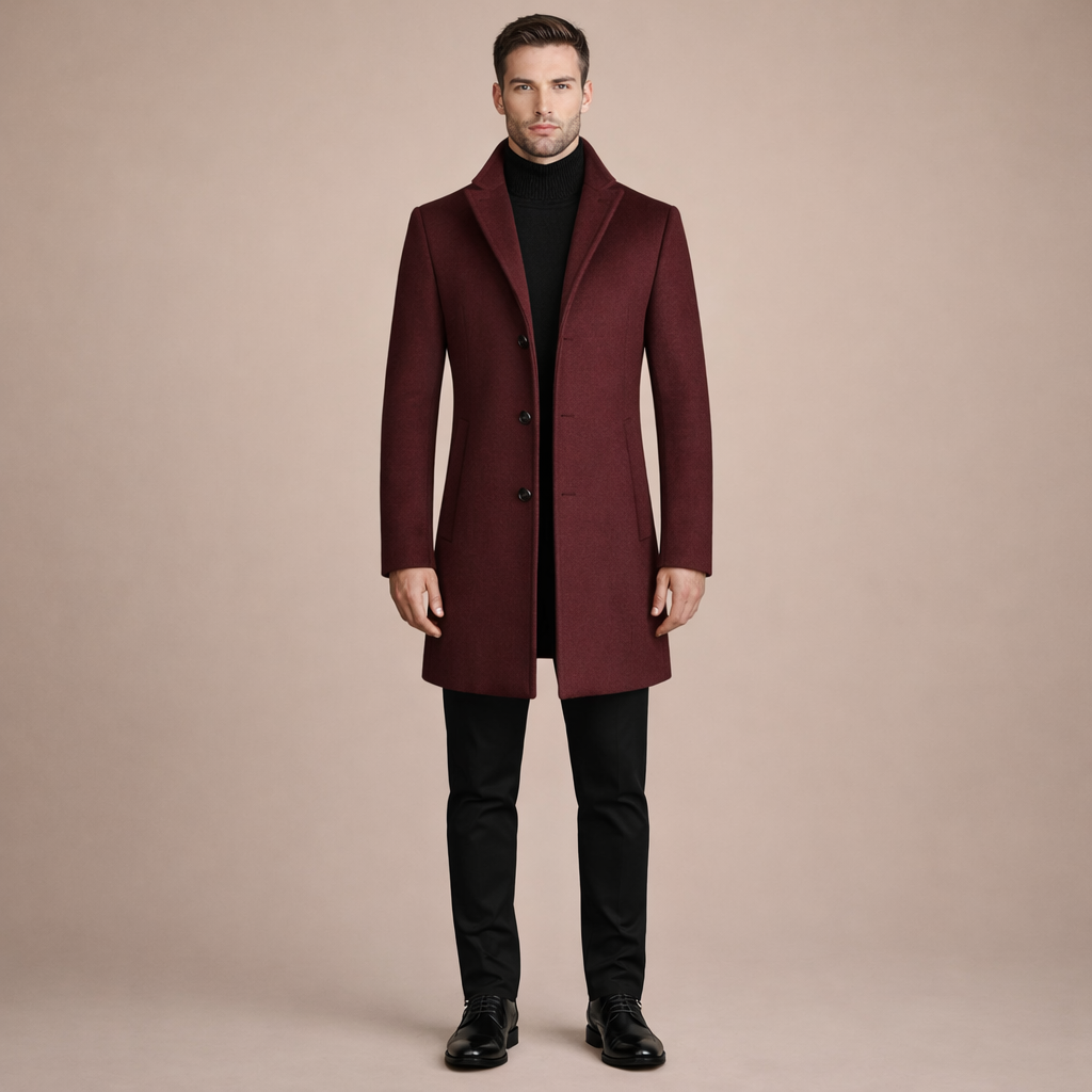 Men's Classic Wool Overcoat Long Winter Coat Tailored Formal Casual Outerwear
