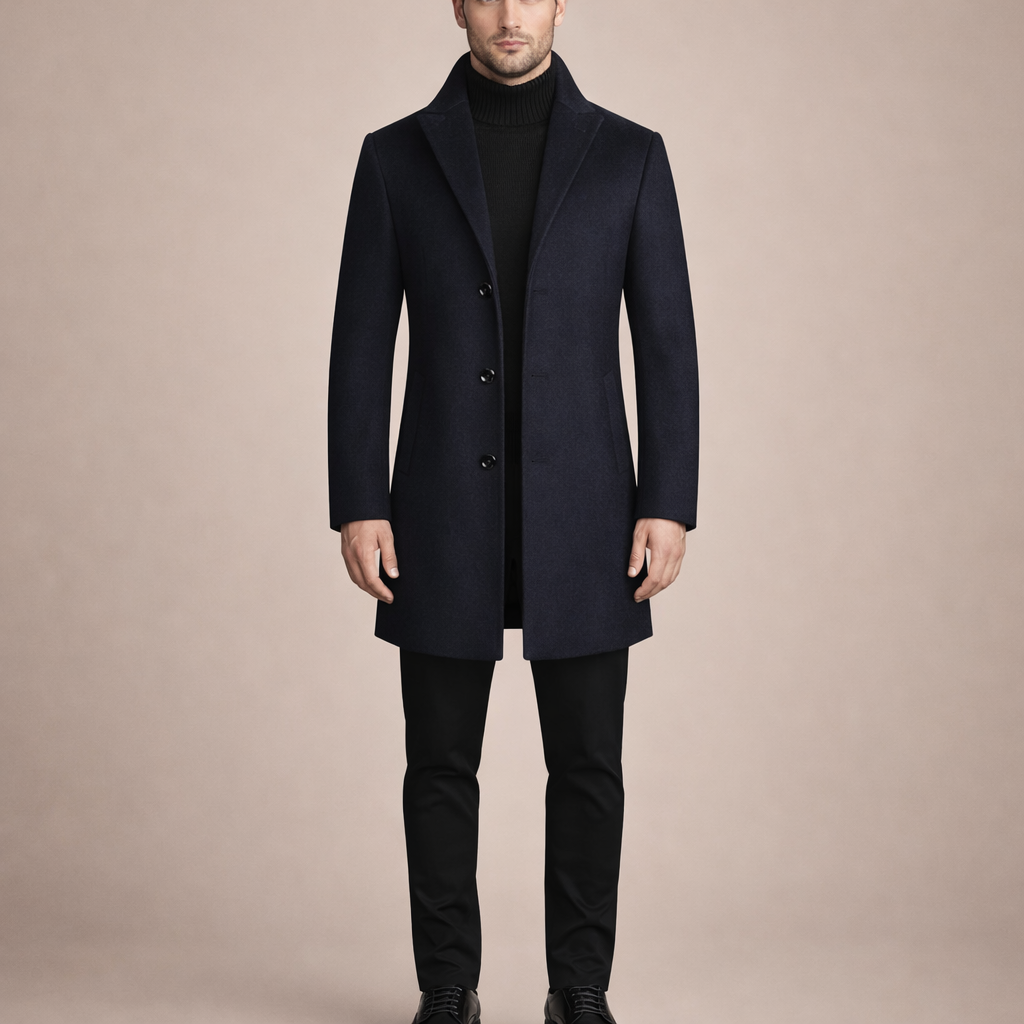 Men's Classic Wool Overcoat Long Winter Coat Tailored Formal Casual Outerwear