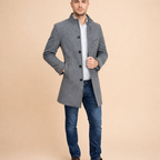 Men's Long Wool Overcoat Illusion Layered Winter Coat Tailored Formal Casual Outerwear