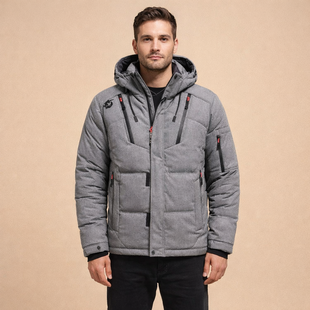 Men's Winter Down Jacket with Hood Quilted Insulated Cold Weather Casual Outerwear