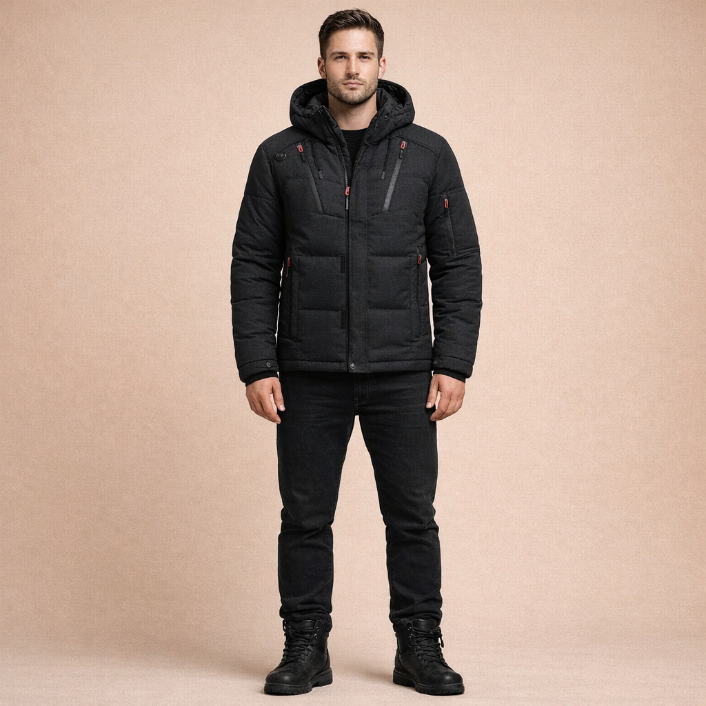 Men's Winter Down Jacket with Hood Quilted Insulated Cold Weather Casual Outerwear
