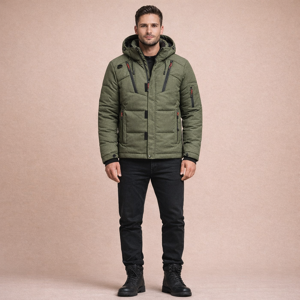 Men's Winter Down Jacket with Hood Quilted Insulated Cold Weather Casual Outerwear