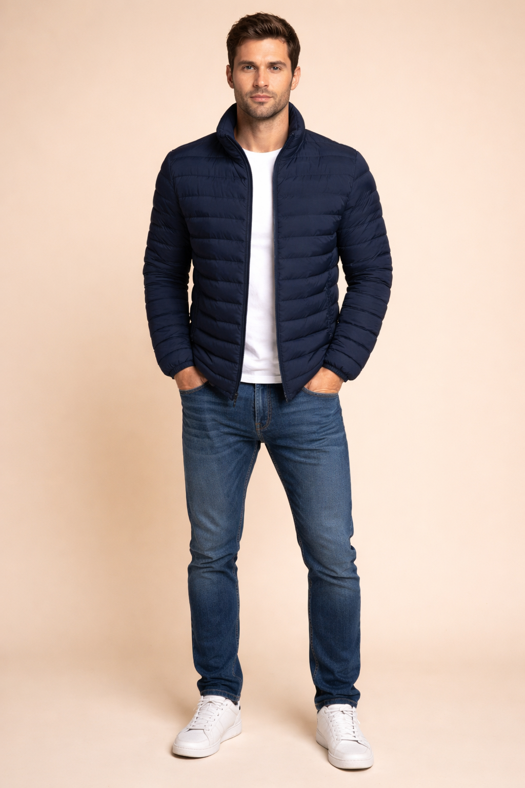 Men's Winter Padded Jacket with Stand Collar for Casual Outdoor Cold Weather Wear