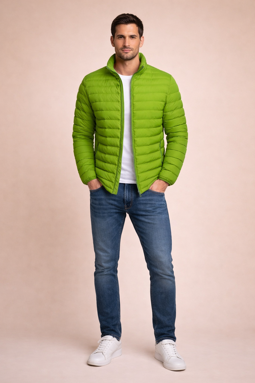 Men's Winter Padded Jacket with Stand Collar for Casual Outdoor Cold Weather Wear