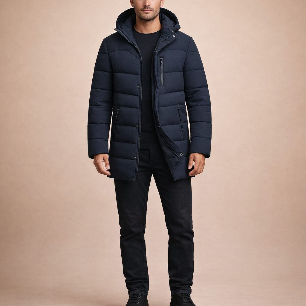 Men's Thick Warm Cotton Jacket with Hood for Casual Winter Outdoor Wear