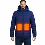 Men's Heated Winter Jacket with Hood and Stand Collar for Outdoor Cold Weather Wear
