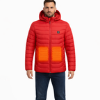 Men's Heated Winter Jacket with Hood and Stand Collar for Outdoor Cold Weather Wear