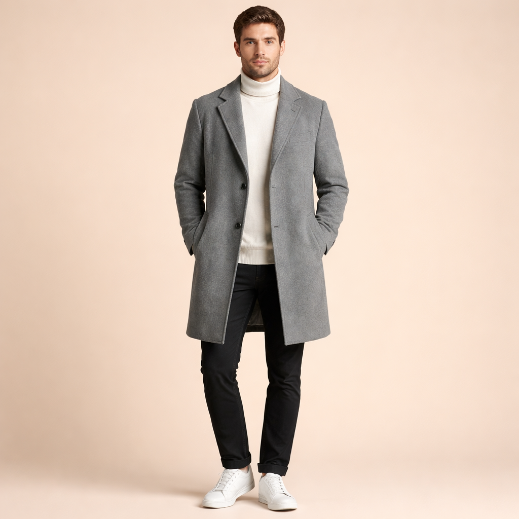 Men's Slim Fit Wool Trench Coat for Casual and Business Winter Outerwear