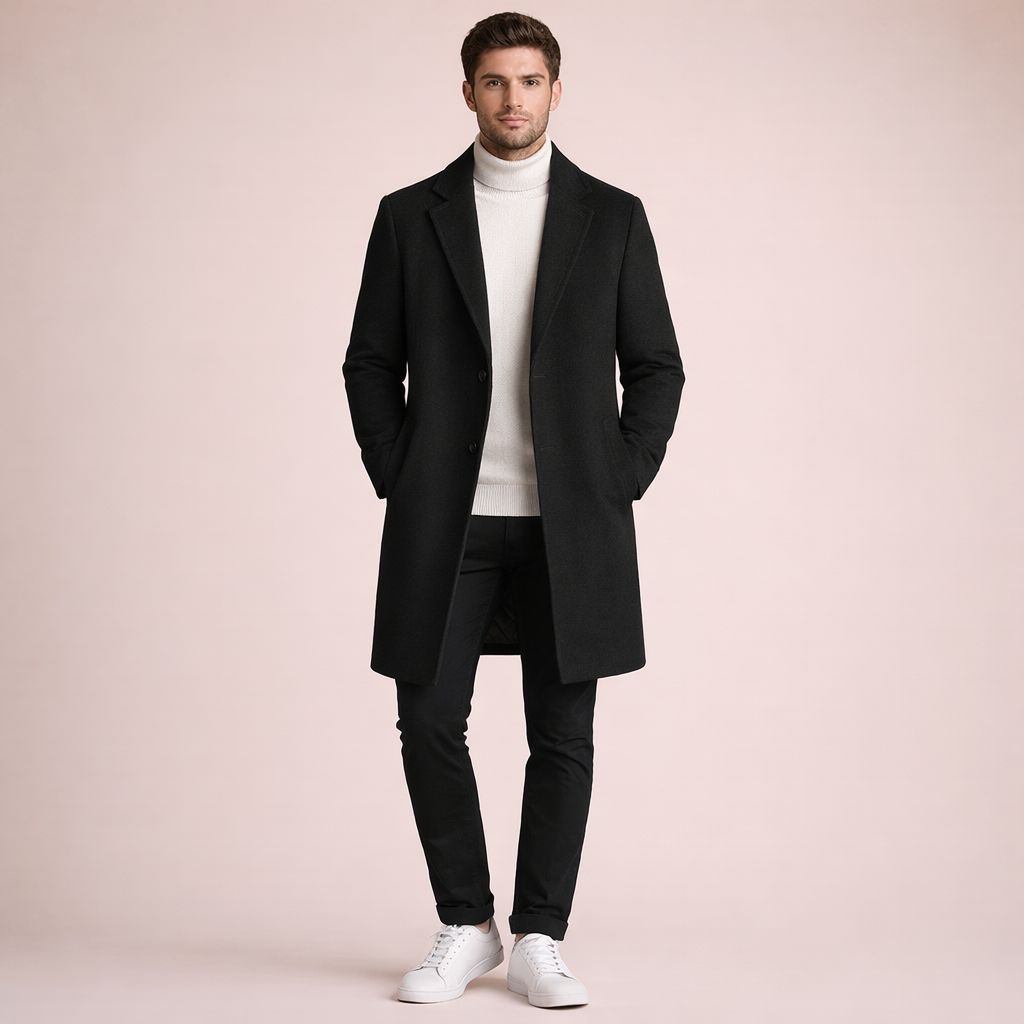 Men's Slim Fit Wool Trench Coat for Casual and Business Winter Outerwear