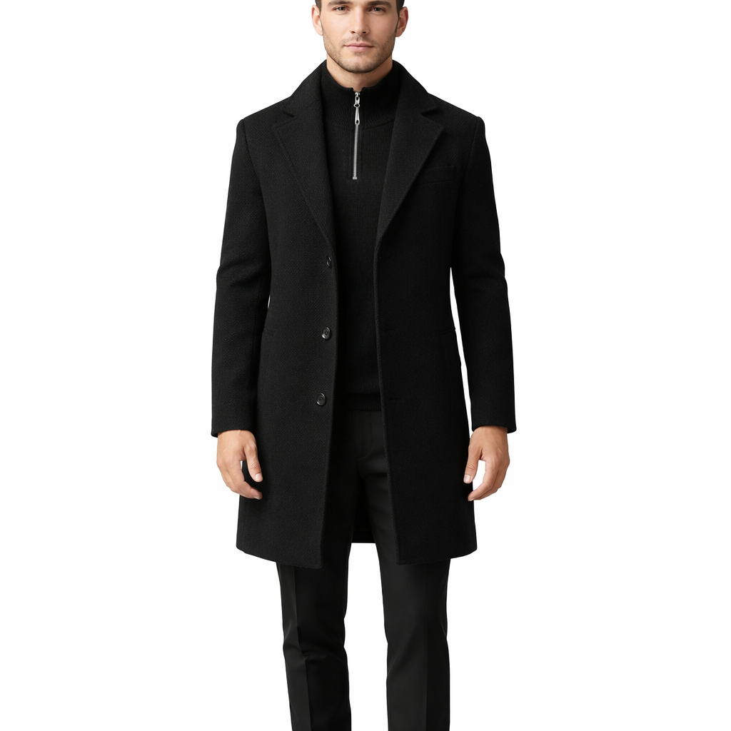 Men's Slim Fit Single Breasted Wool Overcoat Jacket for Smart Casual Winter Wear