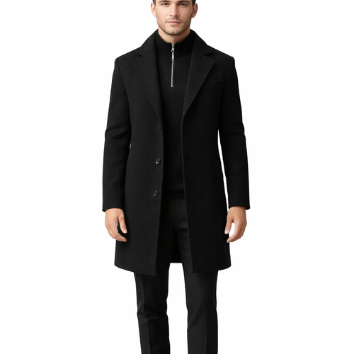 Men's Slim Fit Single Breasted Wool Overcoat Jacket for Smart Casual Winter Wear
