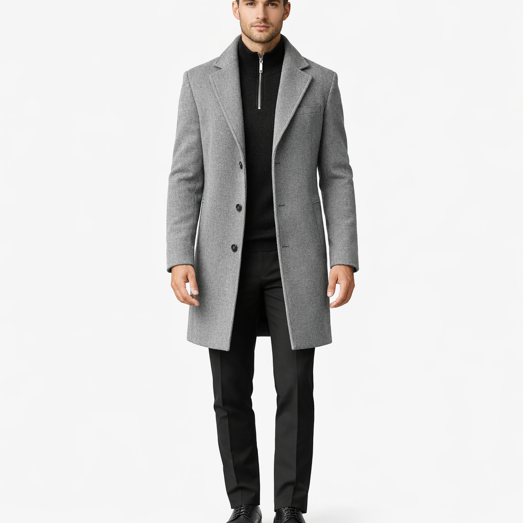 Men's Slim Fit Single Breasted Wool Overcoat Jacket for Smart Casual Winter Wear