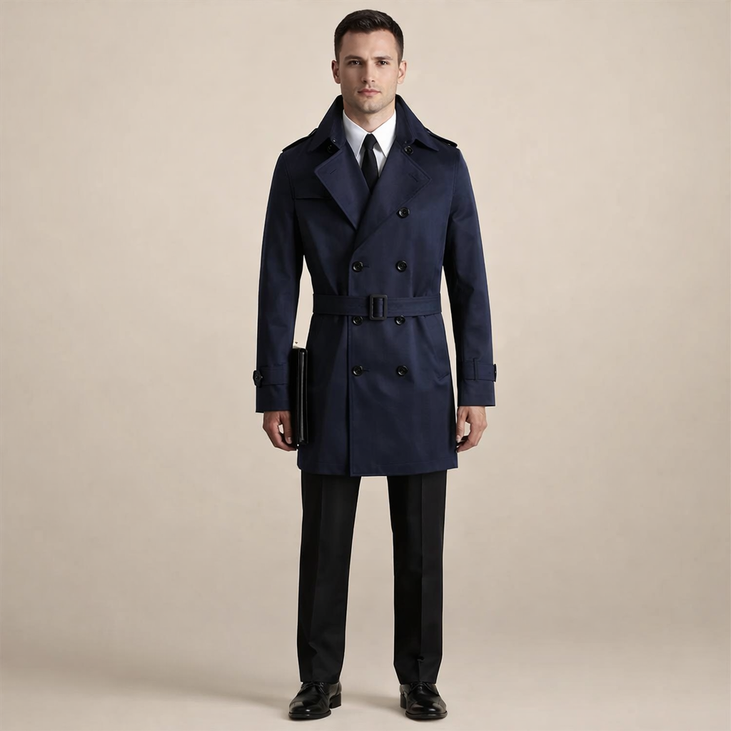 Men's Slim Fit Long Trench Coat for Casual and Smart Everyday Outerwearv