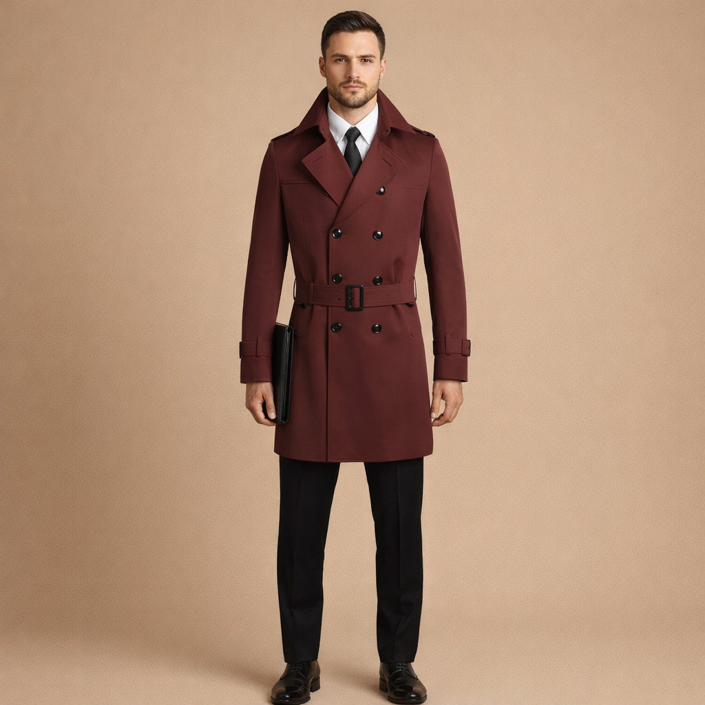 Men's Slim Fit Long Trench Coat for Casual and Smart Everyday Outerwearv