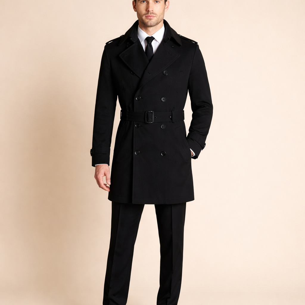 Men's Slim Fit Long Trench Coat for Casual and Smart Everyday Outerwearv
