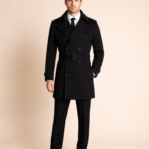 Men's Slim Fit Long Trench Coat for Casual and Smart Everyday Outerwearv