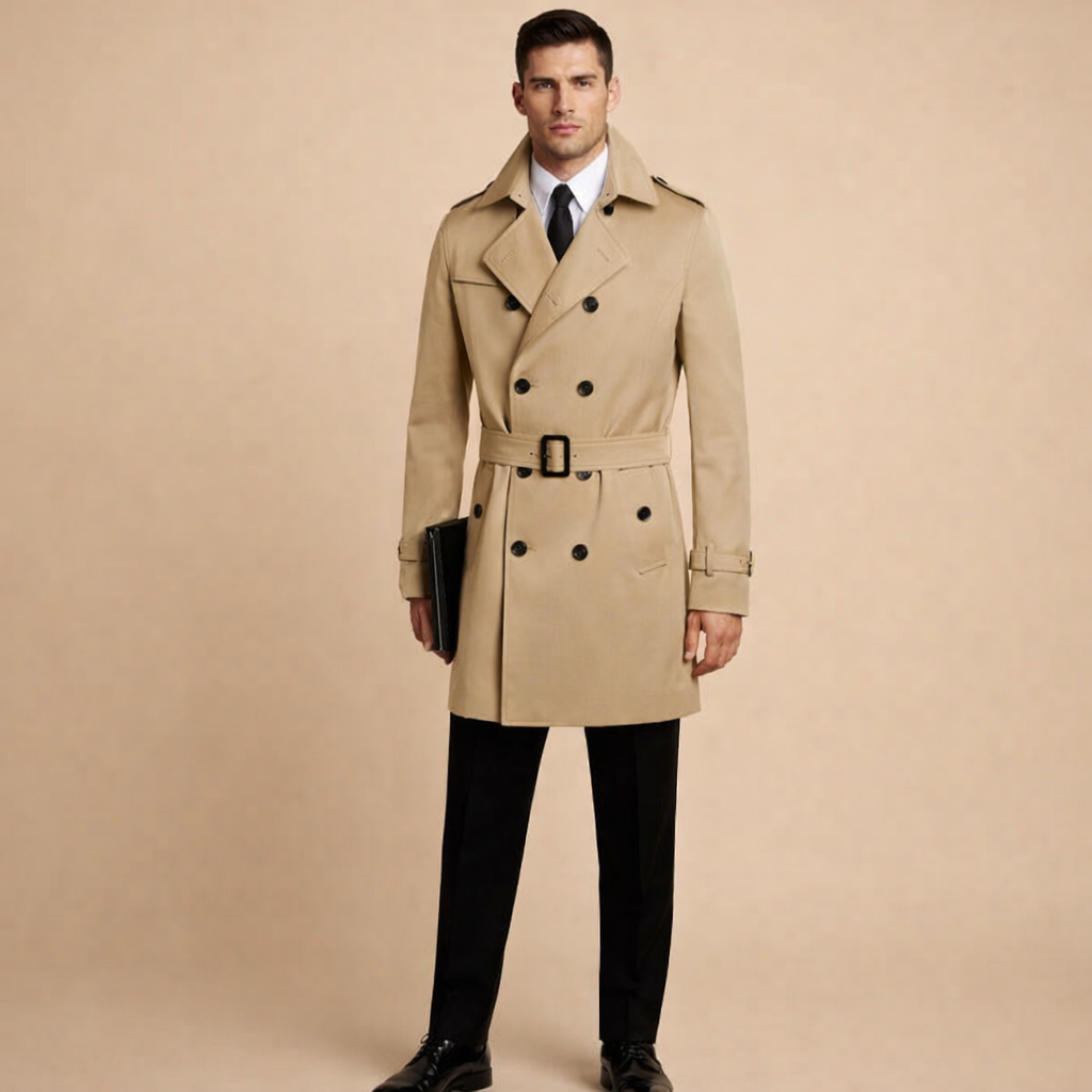 Men's Slim Fit Long Trench Coat for Casual and Smart Everyday Outerwearv