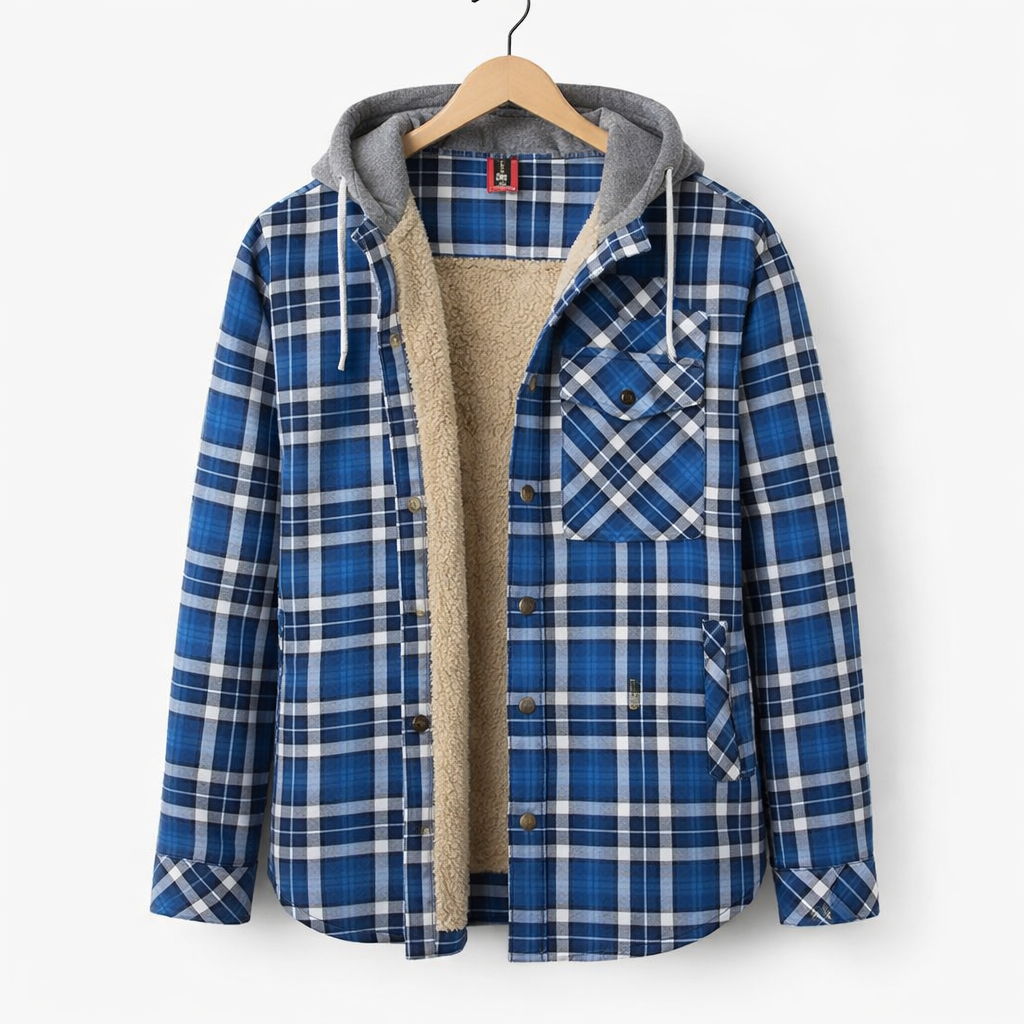 Men's Winter Hooded Plaid Jacket for Casual Outdoor Cold Weather Wear