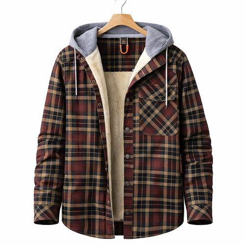 Men's Winter Hooded Plaid Jacket for Casual Outdoor Cold Weather Wear