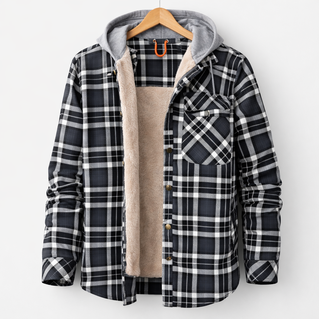 Men's Winter Hooded Plaid Jacket for Casual Outdoor Cold Weather Wear