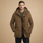 Men's Winter Hooded Parka Jacket Medium Length for Casual Outdoor Cold Weather Wear