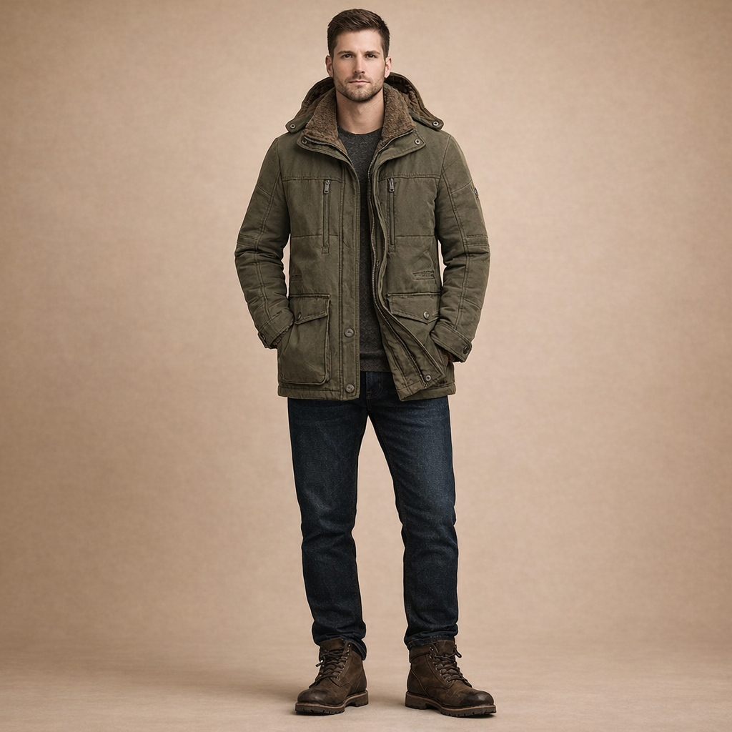 Men's Winter Hooded Parka Jacket Medium Length for Casual Outdoor Cold Weather Wear