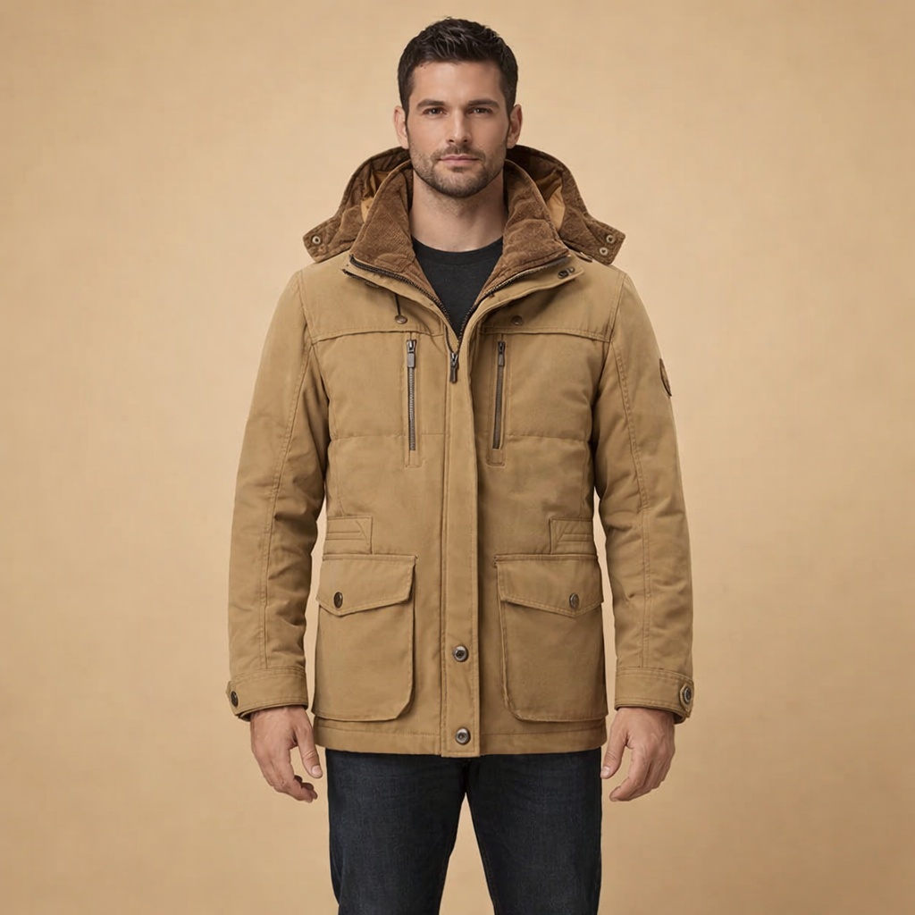 Men's Winter Hooded Parka Jacket Medium Length for Casual Outdoor Cold Weather Wear