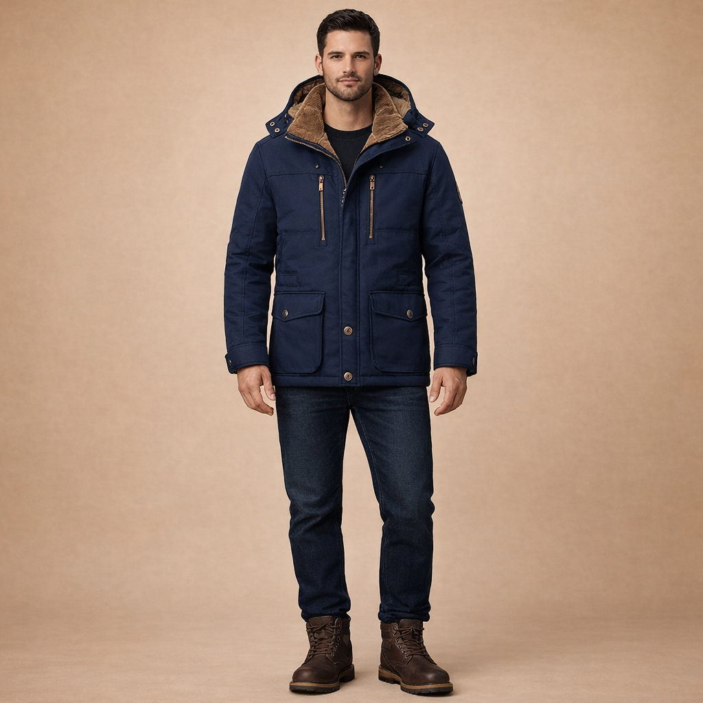 Men's Winter Hooded Parka Jacket Medium Length for Casual Outdoor Cold Weather Wear
