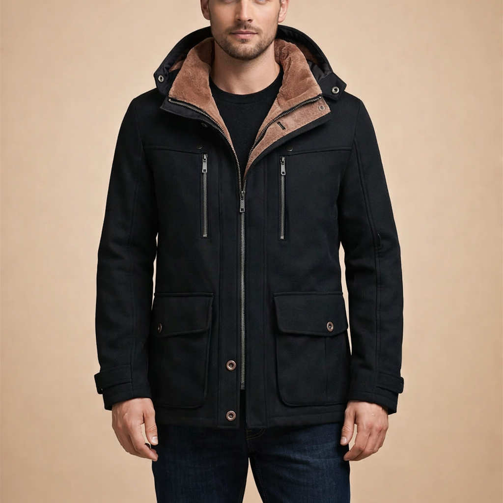 Men's Winter Hooded Parka Jacket Medium Length for Casual Outdoor Cold Weather Wear