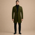 Men's Slim Fit Long Wool Coat Autumn Winter Tailored Formal Casual Outerwear