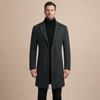Men's Slim Fit Long Wool Coat Autumn Winter Tailored Formal Casual Outerwear