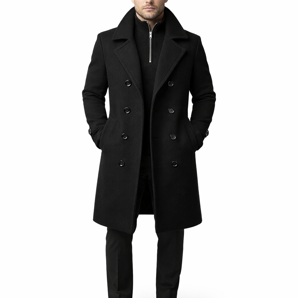 Men's Double Breasted Wool Coat Long Fall Winter Tailored Formal Casual Outerwear