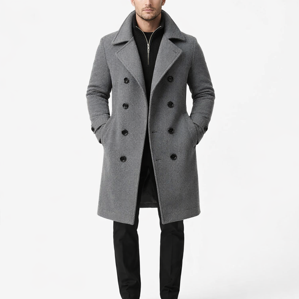 Men's Double Breasted Wool Coat Long Fall Winter Tailored Formal Casual Outerwear