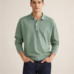 Men's Long Sleeve Button Polo Shirt with Clean Fit for Smart Casual Everyday Wear