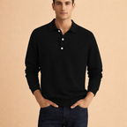 Men's Long Sleeve Button Polo Shirt with Clean Fit for Smart Casual Everyday Wear