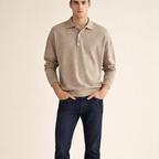 Men's Long Sleeve Button Polo Shirt with Clean Fit for Smart Casual Everyday Wear